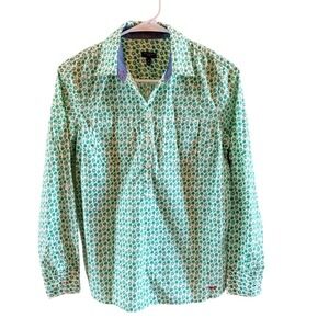 Talbots Petite Sz 6 Blouse Green Apple Half Button Collared Top 100% Cotton